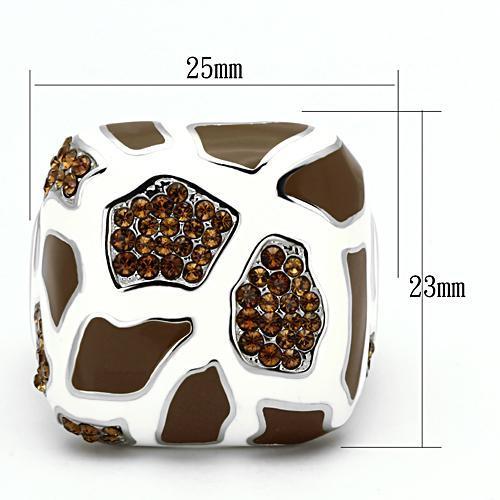 TK847 - High polished (no plating) Stainless Steel Ring with Top Grade Crystal in Smoked Quartz