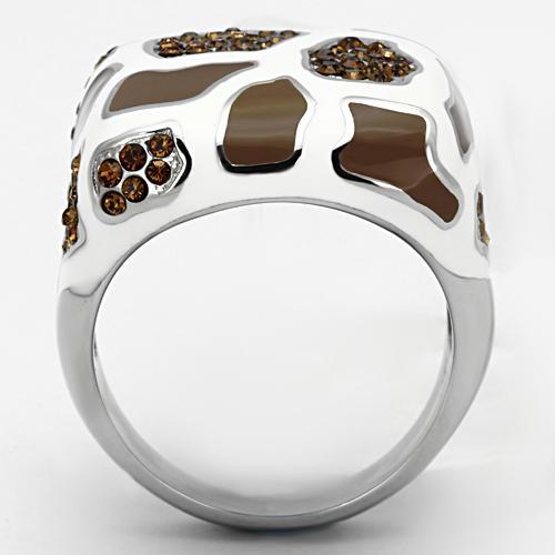 TK847 - High polished (no plating) Stainless Steel Ring with Top Grade Crystal in Smoked Quartz