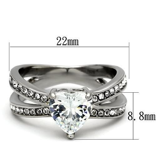 TK851 - High polished (no plating) Stainless Steel Ring with AAA Grade CZ in Clear