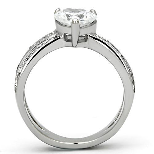 TK851 - High polished (no plating) Stainless Steel Ring with AAA Grade CZ in Clear