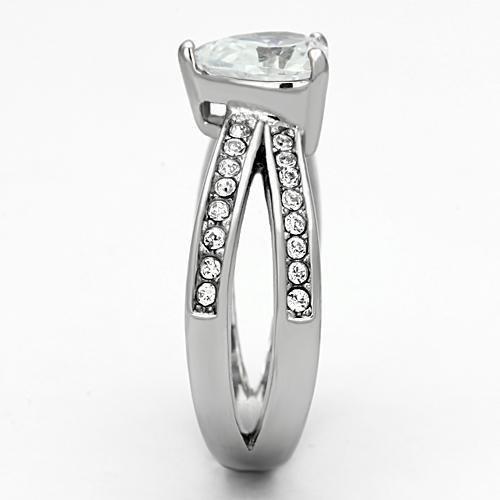 TK851 - High polished (no plating) Stainless Steel Ring with AAA Grade CZ in Clear