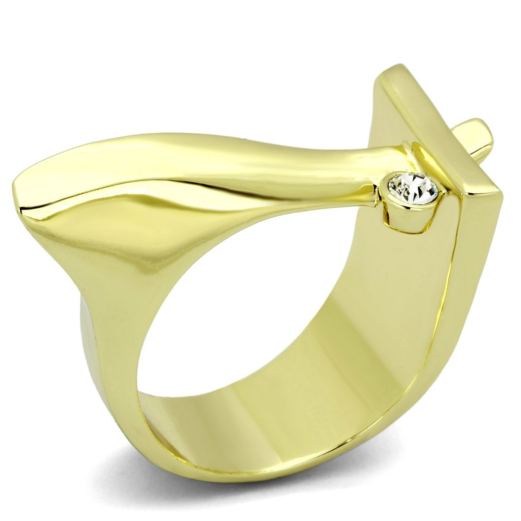 TK853 - IP Gold(Ion Plating) Stainless Steel Ring with Top Grade Crystal in Clear