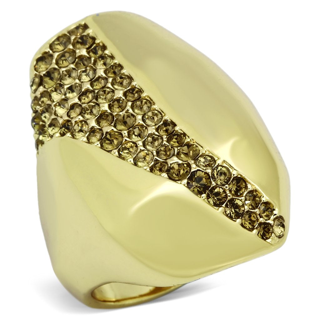 TK854 - IP Gold(Ion Plating) Stainless Steel Ring with Top Grade Crystal in Smoked Quartz