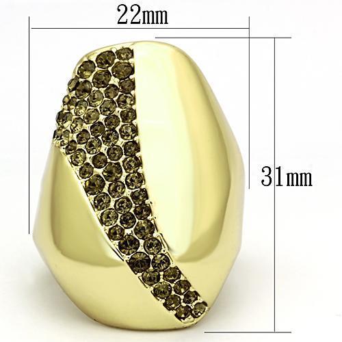 TK854 - IP Gold(Ion Plating) Stainless Steel Ring with Top Grade Crystal in Smoked Quartz