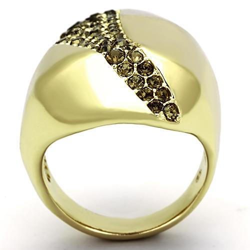 TK854 - IP Gold(Ion Plating) Stainless Steel Ring with Top Grade Crystal in Smoked Quartz