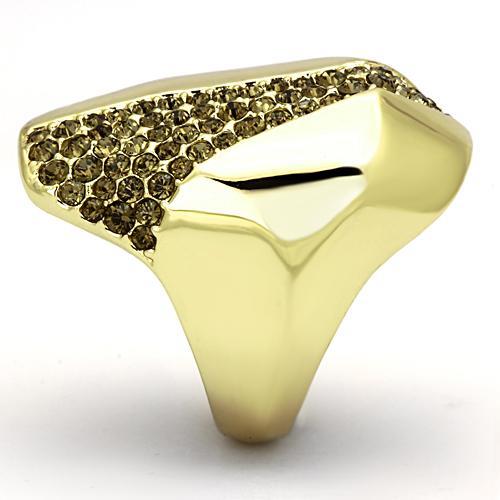 TK854 - IP Gold(Ion Plating) Stainless Steel Ring with Top Grade Crystal in Smoked Quartz