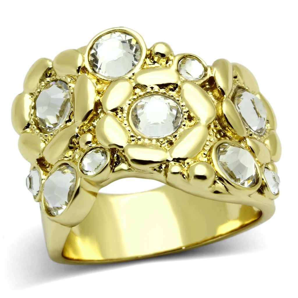 TK856 - IP Gold(Ion Plating) Stainless Steel Ring with Top Grade Crystal in Clear