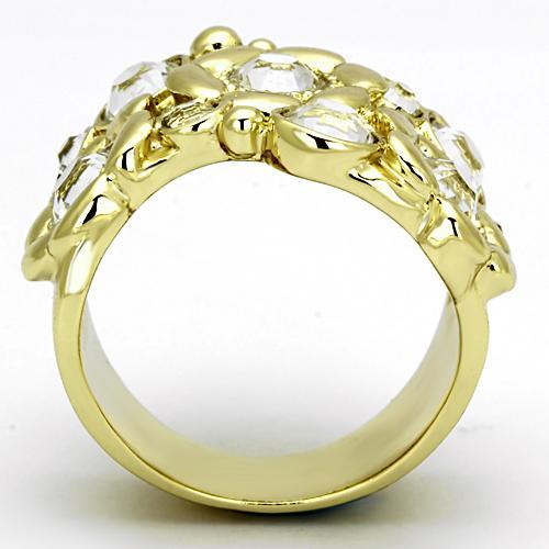 TK856 - IP Gold(Ion Plating) Stainless Steel Ring with Top Grade Crystal in Clear