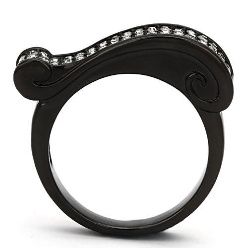 TK862 - IP Black(Ion Plating) Stainless Steel Ring with Top Grade Crystal in Black Diamond