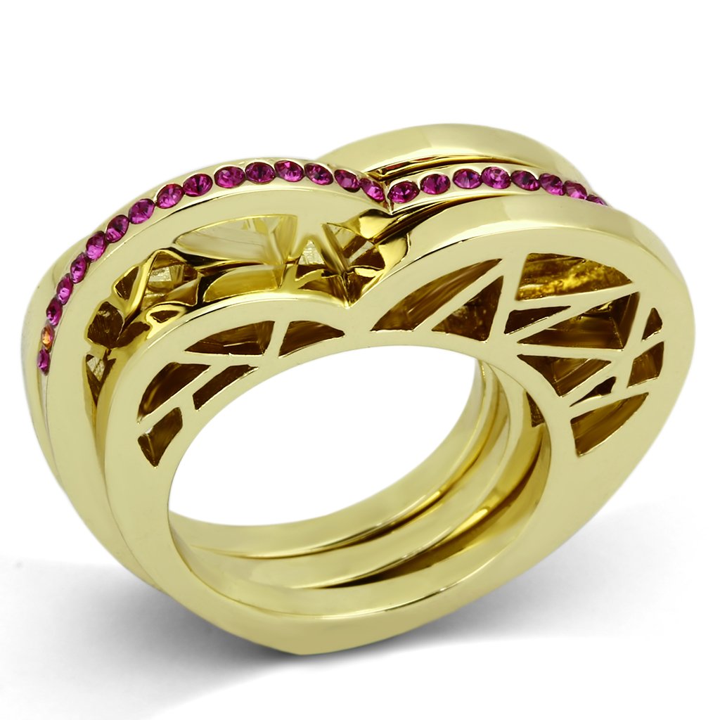 TK863 - IP Gold(Ion Plating) Stainless Steel Ring with Top Grade Crystal in Fuchsia