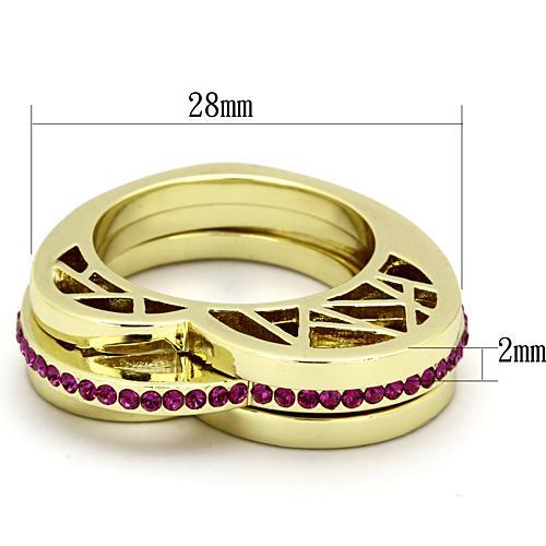 TK863 - IP Gold(Ion Plating) Stainless Steel Ring with Top Grade Crystal in Fuchsia
