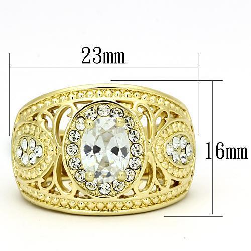 TK868 - IP Gold(Ion Plating) Stainless Steel Ring with AAA Grade CZ in Clear