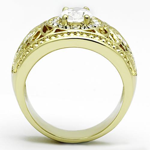 TK868 - IP Gold(Ion Plating) Stainless Steel Ring with AAA Grade CZ in Clear