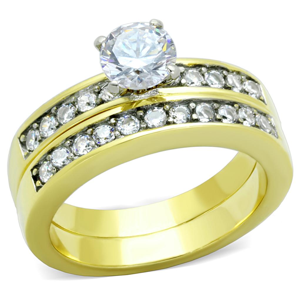TK8X003 - Two-Tone IP Gold (Ion Plating) Stainless Steel Ring with AAA Grade CZ in Clear