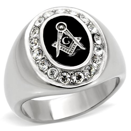 TK8X023 - High polished (no plating) Stainless Steel Ring with Top Grade Crystal in Clear