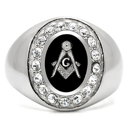 TK8X023 - High polished (no plating) Stainless Steel Ring with Top Grade Crystal in Clear