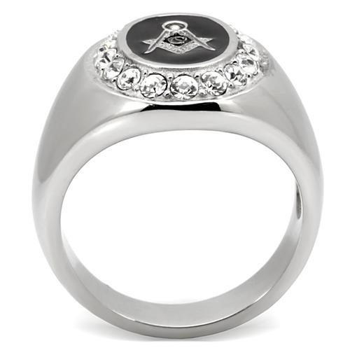 TK8X023 - High polished (no plating) Stainless Steel Ring with Top Grade Crystal in Clear