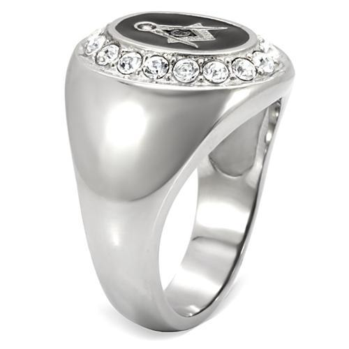 TK8X023 - High polished (no plating) Stainless Steel Ring with Top Grade Crystal in Clear