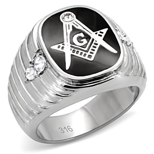 TK8X024 - High polished (no plating) Stainless Steel Ring with Top Grade Crystal in Clear