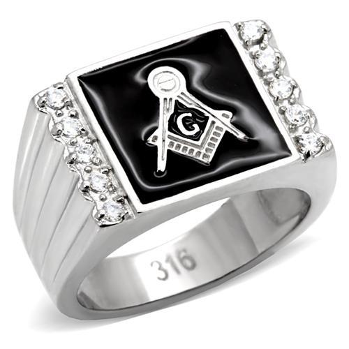 TK8X030 - High polished (no plating) Stainless Steel Ring with AAA Grade CZ in Clear