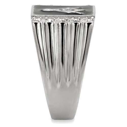 TK8X030 - High polished (no plating) Stainless Steel Ring with AAA Grade CZ in Clear