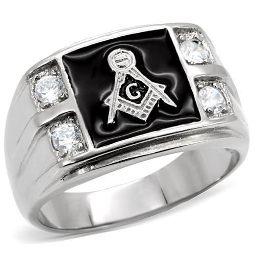 TK8X031 - High polished (no plating) Stainless Steel Ring with AAA Grade CZ in Clear