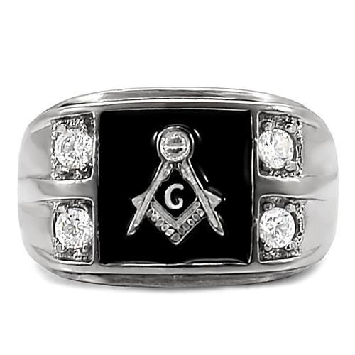 TK8X031 - High polished (no plating) Stainless Steel Ring with AAA Grade CZ in Clear