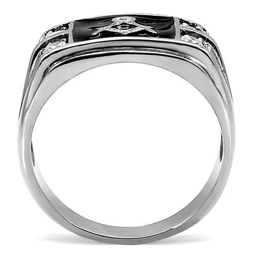 TK8X031 - High polished (no plating) Stainless Steel Ring with AAA Grade CZ in Clear