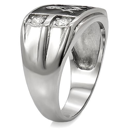 TK8X031 - High polished (no plating) Stainless Steel Ring with AAA Grade CZ in Clear