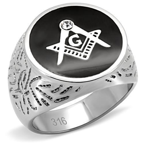 TK8X034 - High polished (no plating) Stainless Steel Ring with Top Grade Crystal in Clear