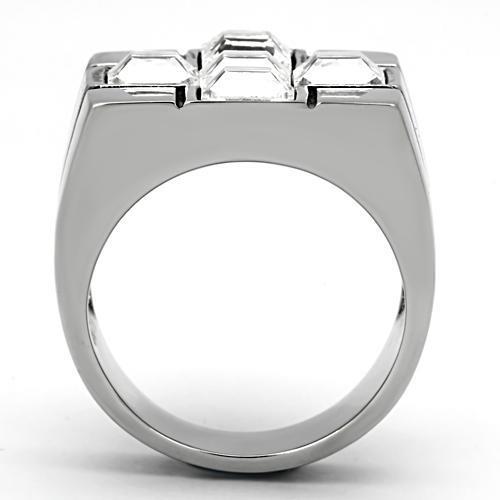 TK919 - High polished (no plating) Stainless Steel Ring with Top Grade Crystal in Clear