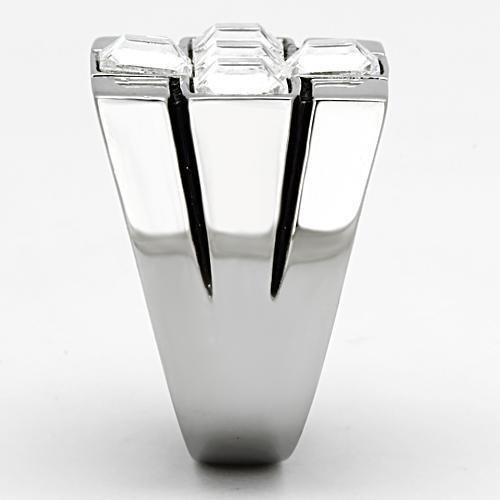 TK919 - High polished (no plating) Stainless Steel Ring with Top Grade Crystal in Clear