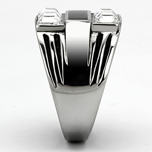 TK920 - High polished (no plating) Stainless Steel Ring with Top Grade Crystal in Clear