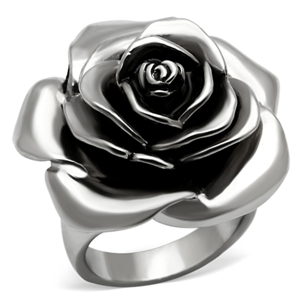 TK923 - High polished (no plating) Stainless Steel Ring with Epoxy in Jet