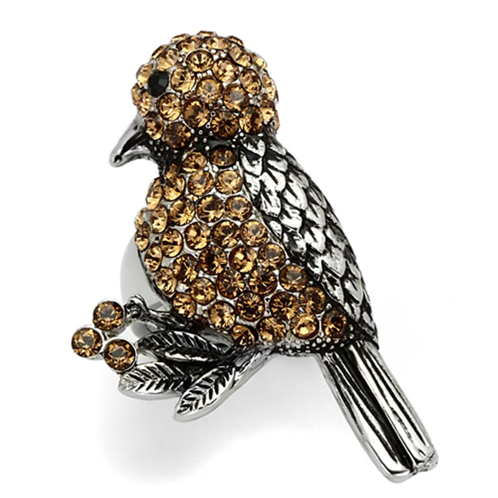 TK932 - High polished (no plating) Stainless Steel Ring with Top Grade Crystal in Smoked Quartz