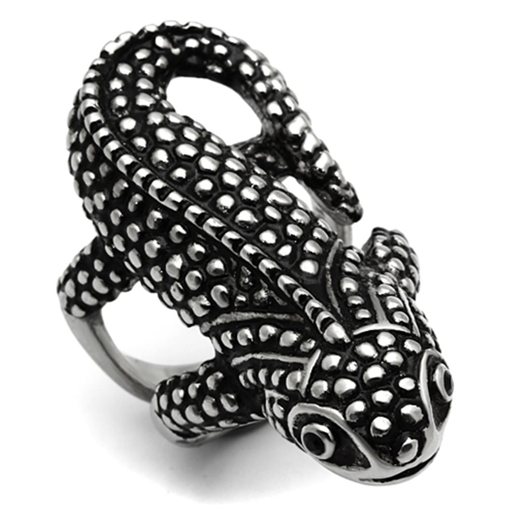 TK933 - High polished (no plating) Stainless Steel Ring with Top Grade Crystal in Jet