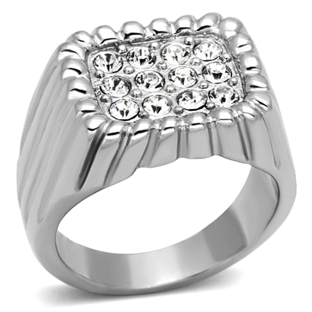 TK940 - High polished (no plating) Stainless Steel Ring with Top Grade Crystal in Clear