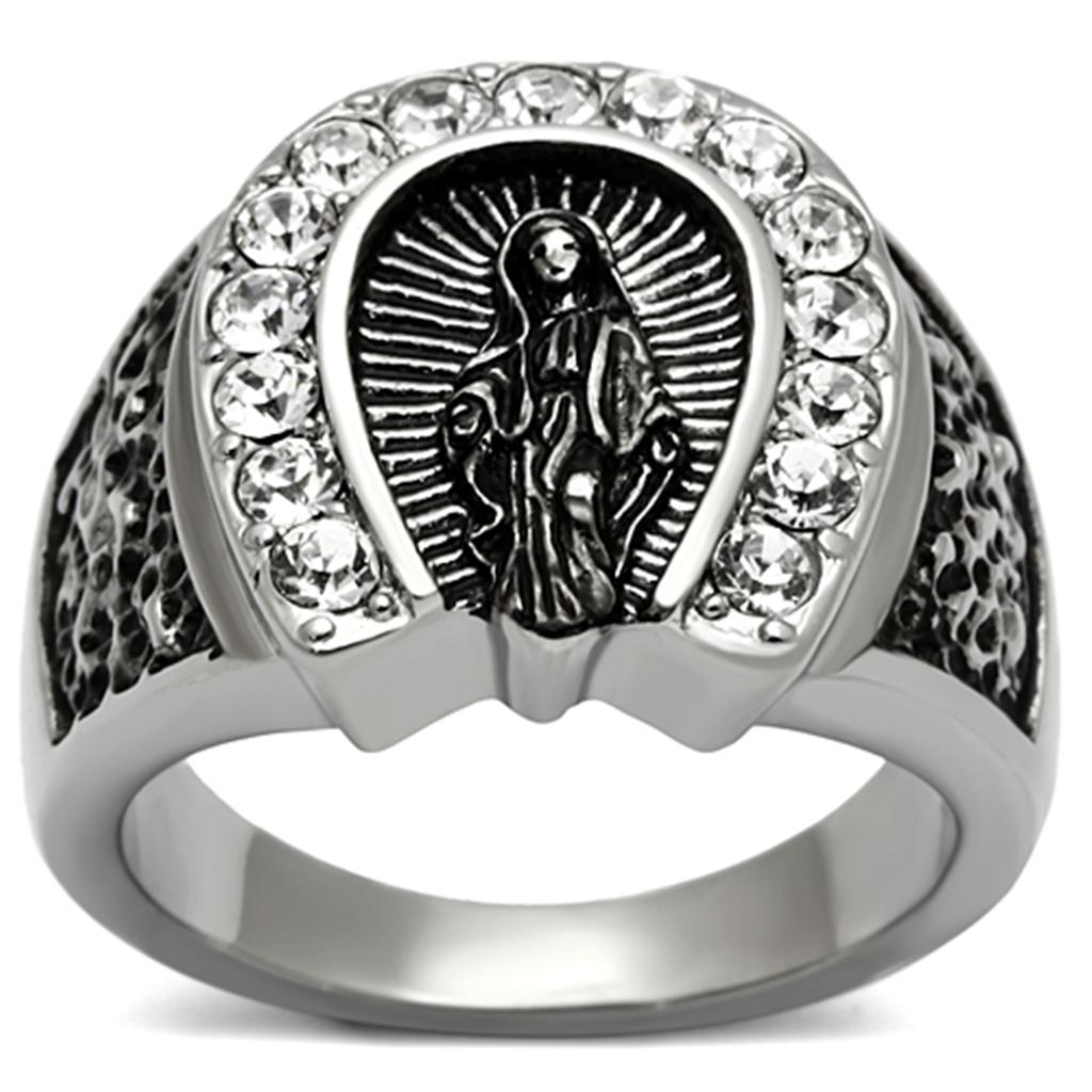 TK942 - High polished (no plating) Stainless Steel Ring with Top Grade Crystal in Clear