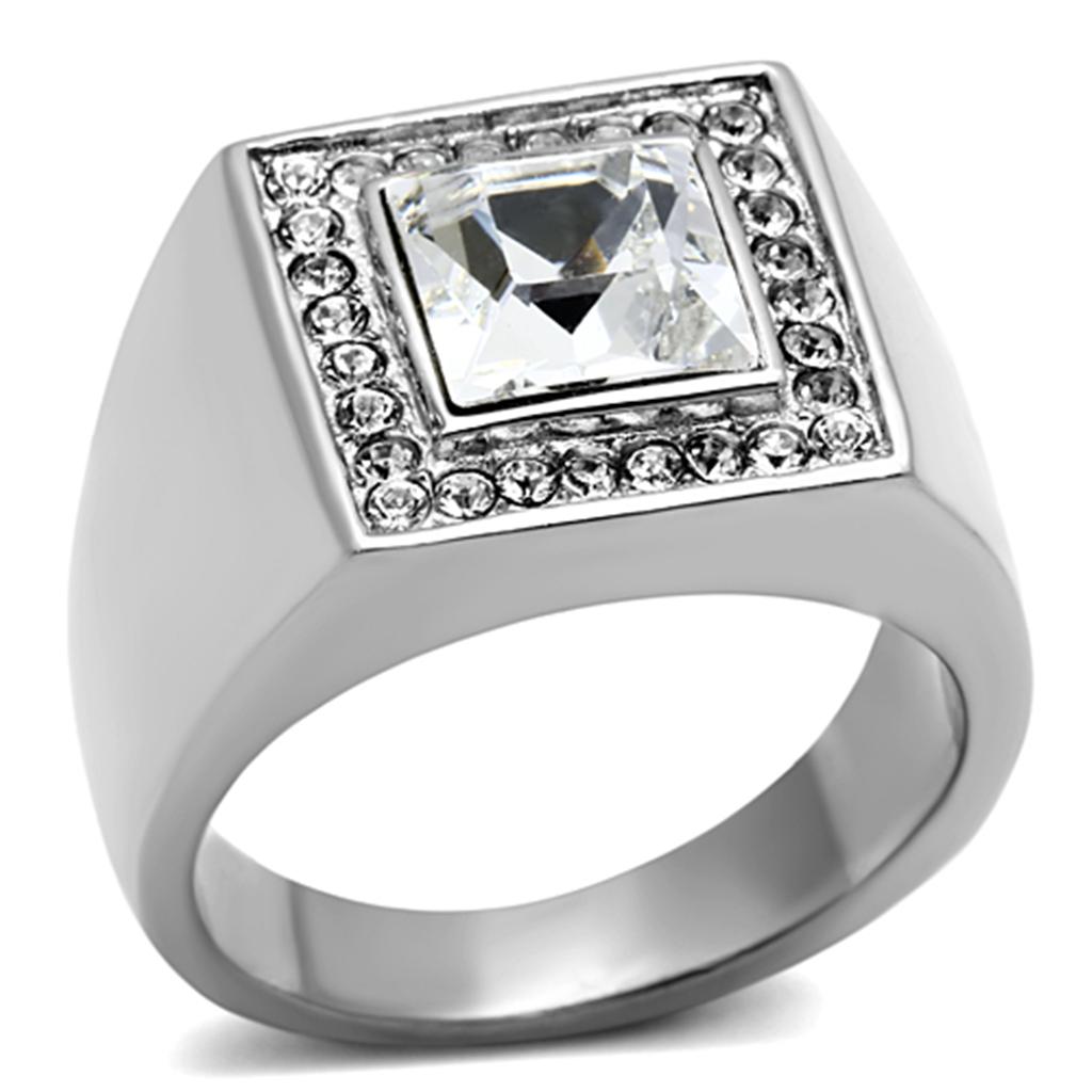 TK945 - High polished (no plating) Stainless Steel Ring with Top Grade Crystal in Clear