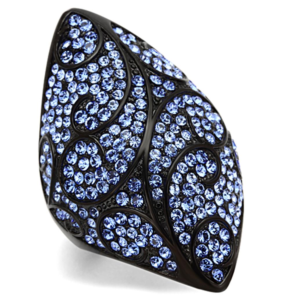 TK949 - IP Black(Ion Plating) Stainless Steel Ring with Top Grade Crystal in Sapphire