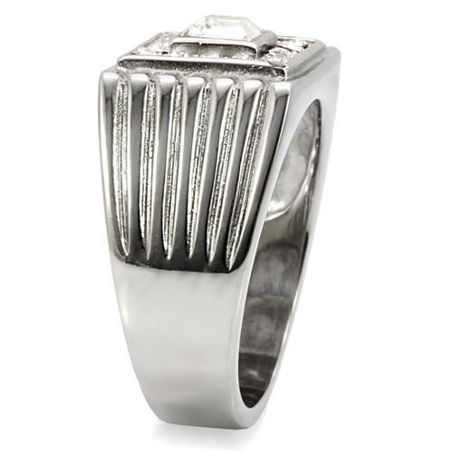 TK95312 - High polished (no plating) Stainless Steel Ring with Top Grade Crystal in Clear