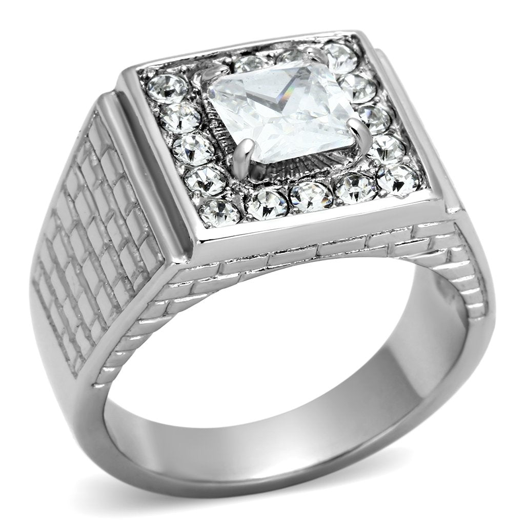 TK955 - High polished (no plating) Stainless Steel Ring with AAA Grade CZ in Clear
