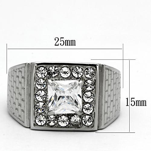 TK955 - High polished (no plating) Stainless Steel Ring with AAA Grade CZ in Clear