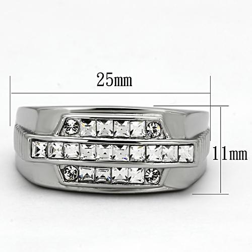 TK956 - High polished (no plating) Stainless Steel Ring with Top Grade Crystal in Clear