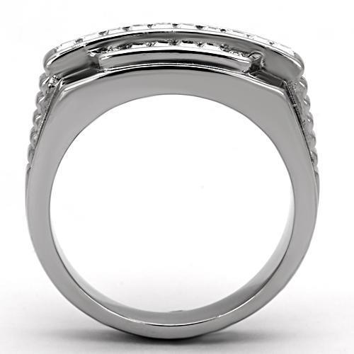 TK956 - High polished (no plating) Stainless Steel Ring with Top Grade Crystal in Clear