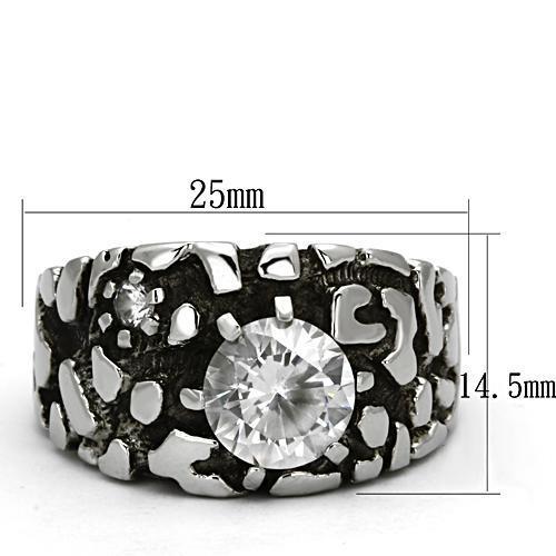 TK958 - High polished (no plating) Stainless Steel Ring with AAA Grade CZ in Clear