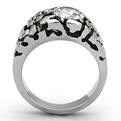 TK958 - High polished (no plating) Stainless Steel Ring with AAA Grade CZ in Clear