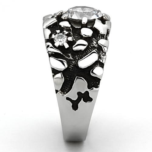 TK958 - High polished (no plating) Stainless Steel Ring with AAA Grade CZ in Clear