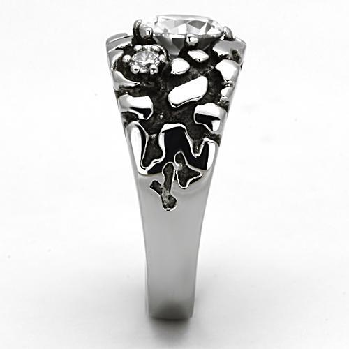 TK959 - High polished (no plating) Stainless Steel Ring with AAA Grade CZ in Clear