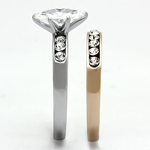 TK965 - Two-Tone IP Rose Gold Stainless Steel Ring with AAA Grade CZ in Clear